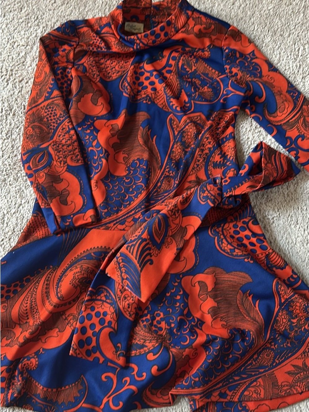 Vintage Blue & Orange Paisley Dress